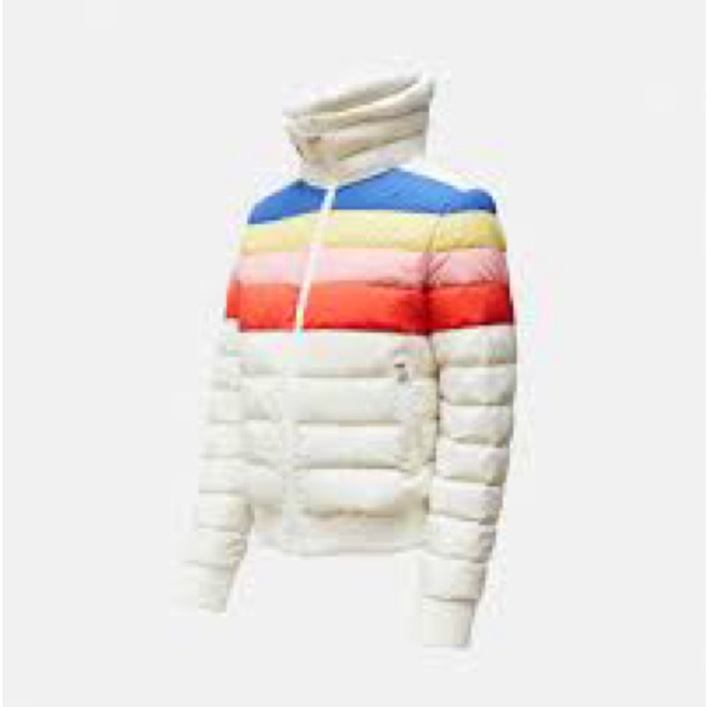 NWT Perfect Moment Queenie white blue yellow pink stripe down ski jacket size XS